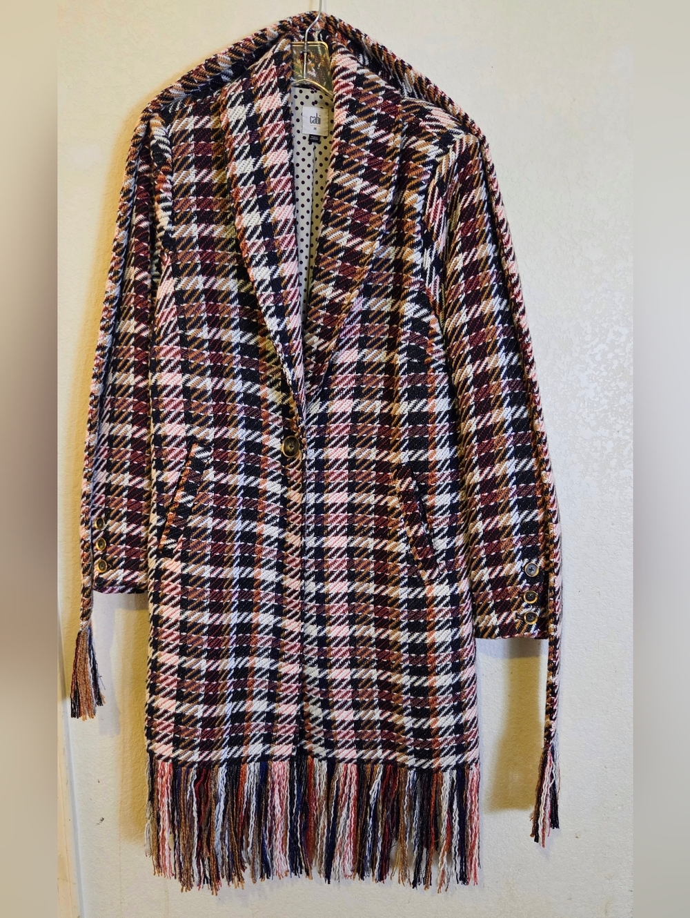 Cabi Regency Tweed Fringe Belted Trench Coat, M, - Picture 2 of 13